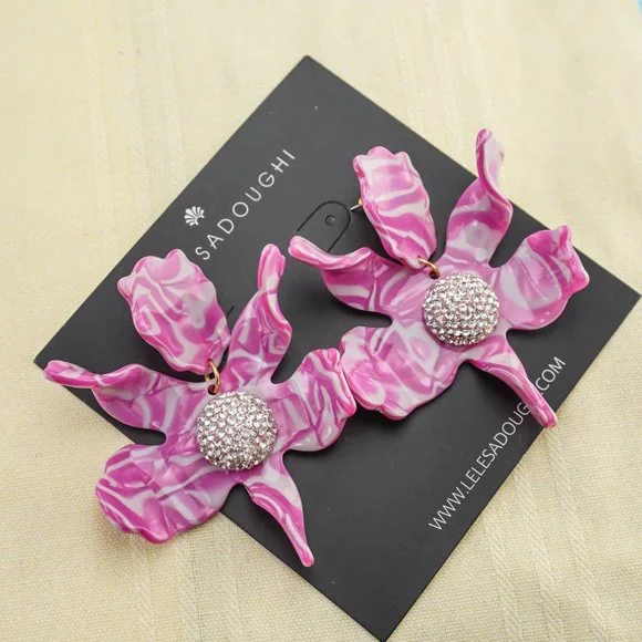 NEW Lele Sadoughi Large Statement Earrings in Magenta 10 Year Anniversary - Picture 2 of 7